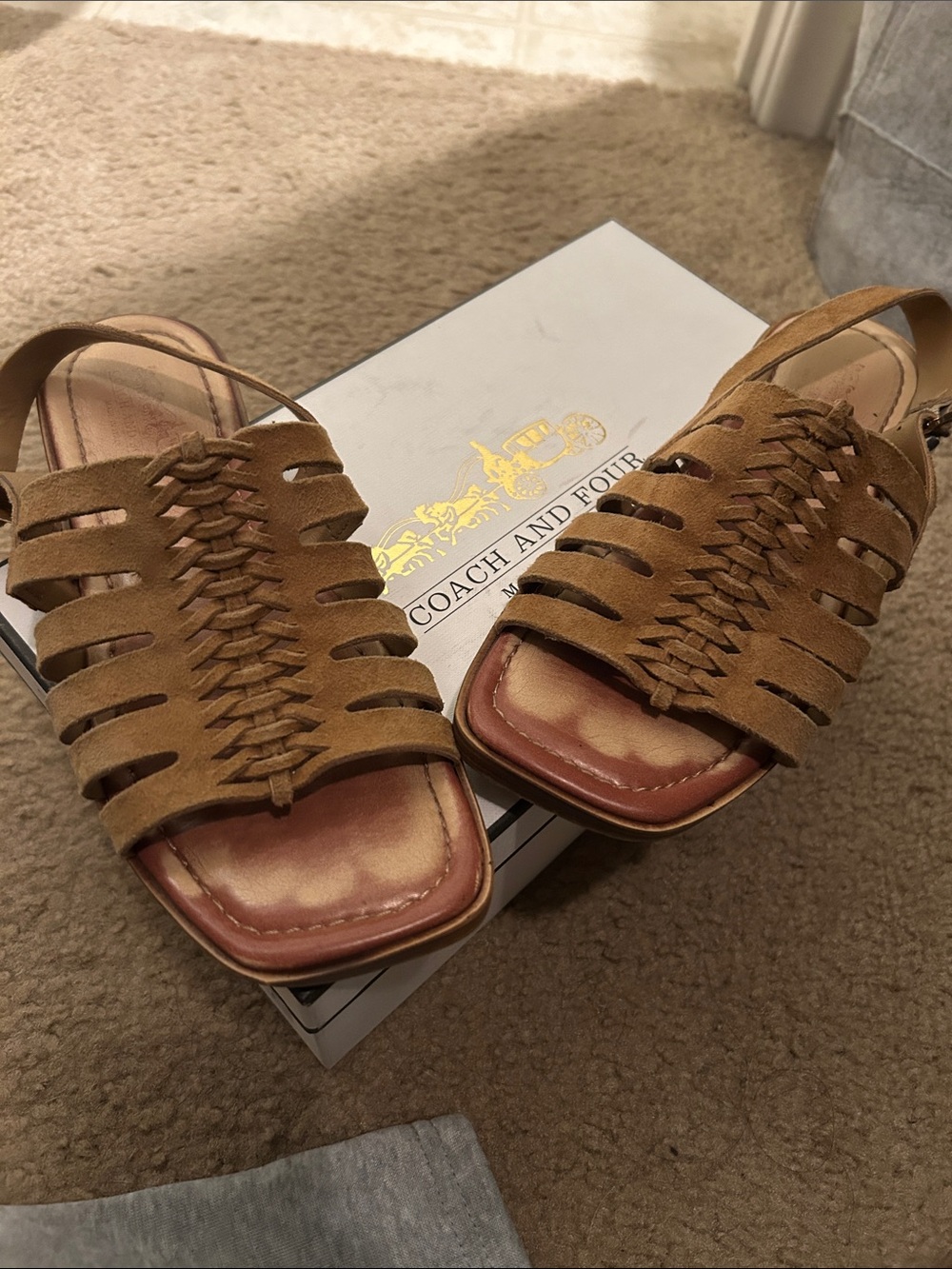 Coach Tan Suede Woven Slingback Sandals